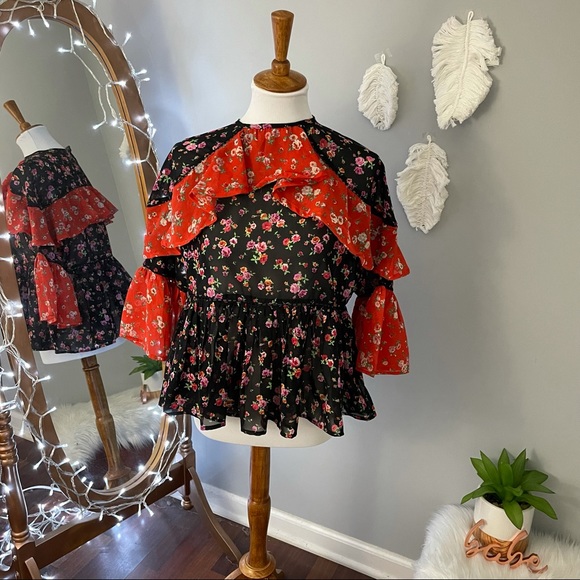 🍁 ASOS mix and match floral tiered ruffle swing top - Picture 5 of 11